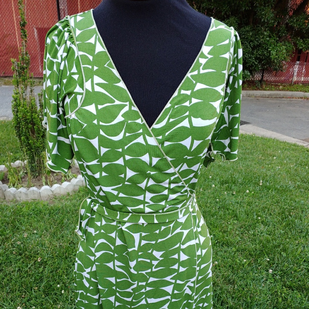 Green and White Wrap Dress
